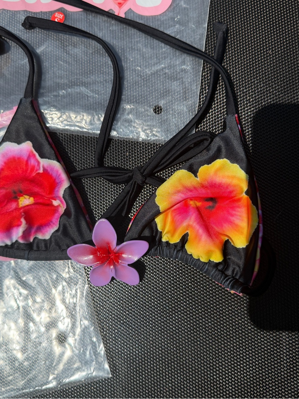 Strawberry Milk Mob Black Bikini with Pink and Yellow Floral Print - Picture 10 of 14